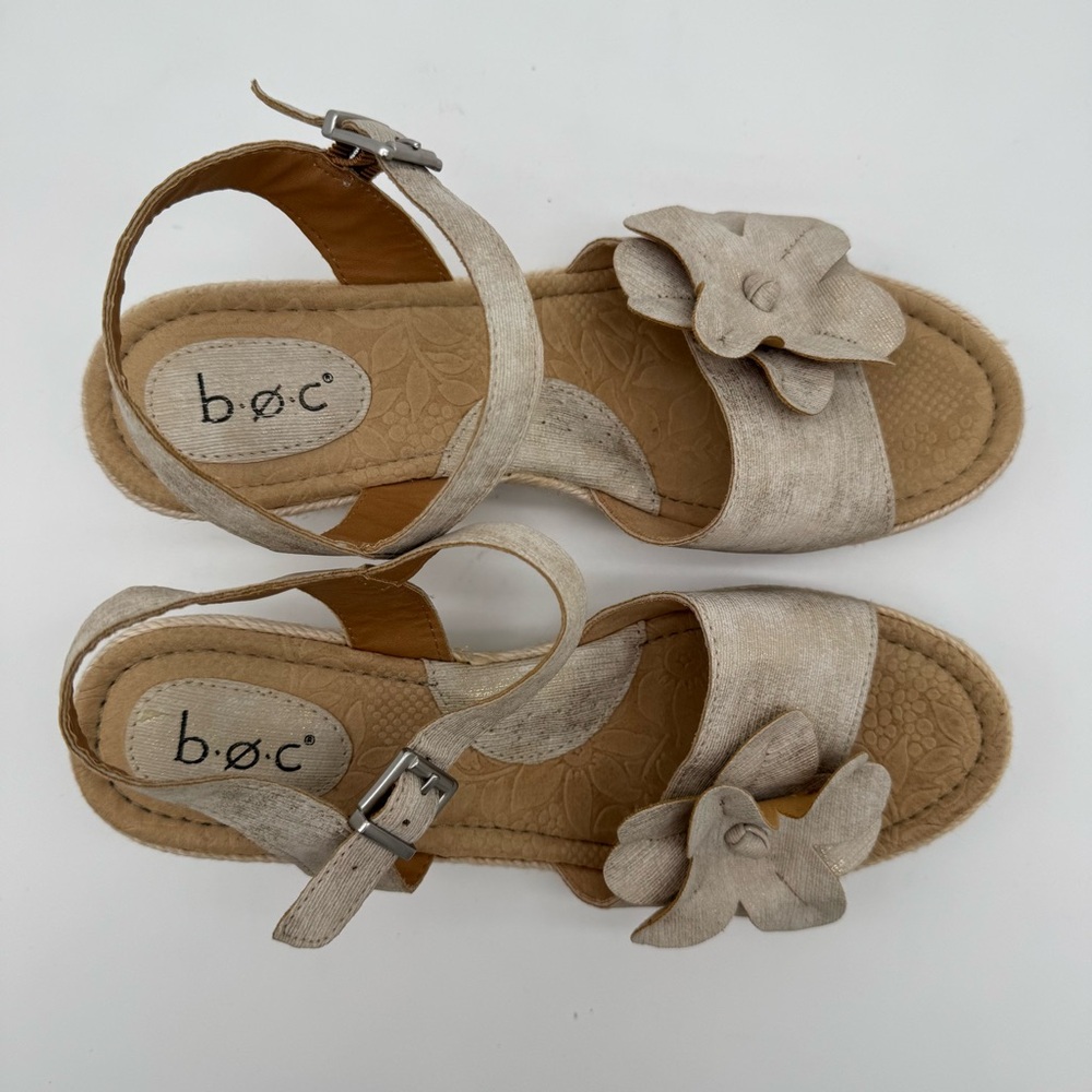Born Tan Gold Canvas Flower Espadrille Wedge Sandal Size 9 M - Picture 8 of 10